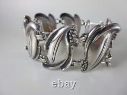 Vintage Art Nouveau Sterling Silver Lilly Leaf Panels Bracelet 6-3/4