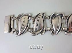 Vintage Art Nouveau Sterling Silver Lilly Leaf Panels Bracelet 6-3/4