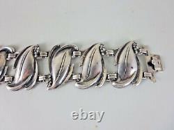 Vintage Art Nouveau Sterling Silver Lilly Leaf Panels Bracelet 6-3/4