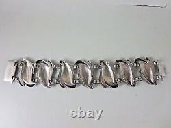 Vintage Art Nouveau Sterling Silver Lilly Leaf Panels Bracelet 6-3/4