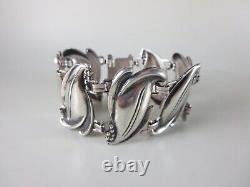 Vintage Art Nouveau Sterling Silver Lilly Leaf Panels Bracelet 6-3/4