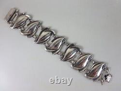 Vintage Art Nouveau Sterling Silver Lilly Leaf Panels Bracelet 6-3/4