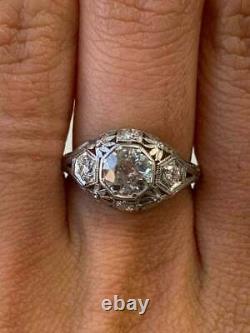 Vintage Art Retro Engagement & Wedding Ring 2.31 Ct Diamond 14K White Gold Over