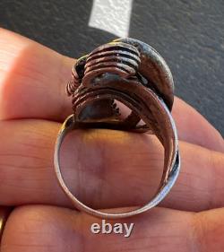 Vintage Artsy Swirl Croissant Design 925 Sterling Silver Elongated Ring