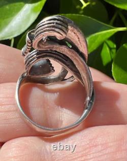 Vintage Artsy Swirl Croissant Design 925 Sterling Silver Elongated Ring