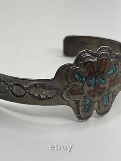 Vintage B Nez Navajo Sterling Silver Inlaid Coral Turquoise Cuff Bracelet