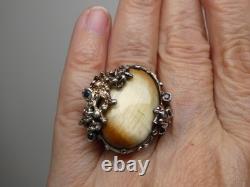 Vintage BRUTALIST Cats Eye Gemstone Sterling Silver 925 RING Size 7