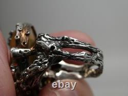 Vintage BRUTALIST Cats Eye Gemstone Sterling Silver 925 RING Size 7