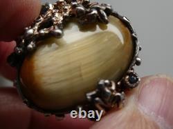 Vintage BRUTALIST Cats Eye Gemstone Sterling Silver 925 RING Size 7