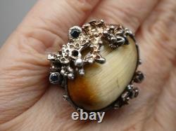 Vintage BRUTALIST Cats Eye Gemstone Sterling Silver 925 RING Size 7