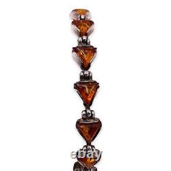 Vintage Baltic Sea Amber Link Chain Bracelet 925 Sterling Silver (5640)