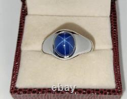 Vintage Blue Lindy Star, Blue Star Sapphire Silver Ring, 925 Sterling Silver