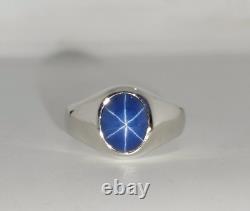 Vintage Blue Lindy Star, Blue Star Sapphire Silver Ring, 925 Sterling Silver
