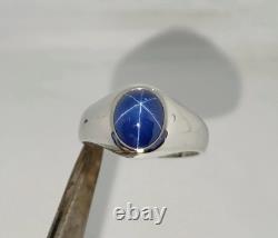 Vintage Blue Lindy Star, Blue Star Sapphire Silver Ring, 925 Sterling Silver