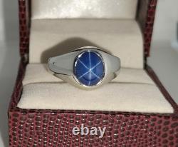 Vintage Blue Lindy Star, Blue Star Sapphire Silver Ring, 925 Sterling Silver