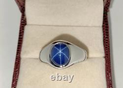 Vintage Blue Lindy Star, Blue Star Sapphire Silver Ring, 925 Sterling Silver