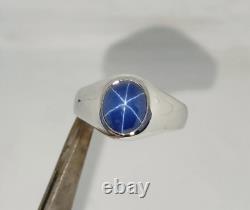 Vintage Blue Lindy Star, Blue Star Sapphire Silver Ring, 925 Sterling Silver