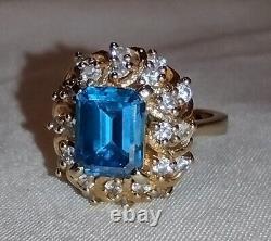 Vintage Blue Topaz Yellow Gold Plated Over 925 Sterling Silver Size 7.5 Ring