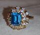 Vintage Blue Topaz Yellow Gold Plated Over 925 Sterling Silver Size 7.5 Ring