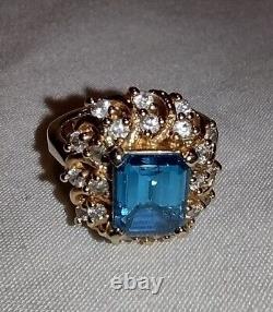 Vintage Blue Topaz Yellow Gold Plated Over 925 Sterling Silver Size 7.5 Ring