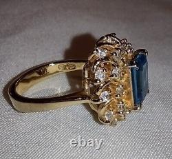 Vintage Blue Topaz Yellow Gold Plated Over 925 Sterling Silver Size 7.5 Ring