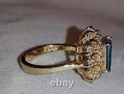 Vintage Blue Topaz Yellow Gold Plated Over 925 Sterling Silver Size 7.5 Ring