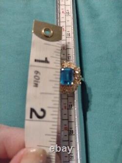 Vintage Blue Topaz Yellow Gold Plated Over 925 Sterling Silver Size 7.5 Ring