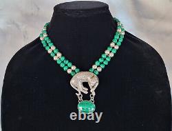 Vintage CAROL FELLEY Cheetah/Leopard Malachite Sterling Silver Necklace 1990's