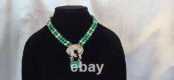 Vintage CAROL FELLEY Cheetah/Leopard Malachite Sterling Silver Necklace 1990's