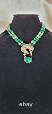 Vintage CAROL FELLEY Cheetah/Leopard Malachite Sterling Silver Necklace 1990's