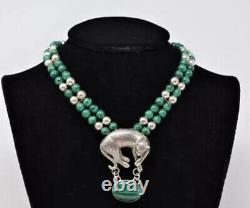 Vintage CAROL FELLEY Cheetah/Leopard Malachite Sterling Silver Necklace 1990's