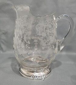 Vintage Cambridge Glass Chantilly Ice Lip Water Pitcher Sterling Silver Base