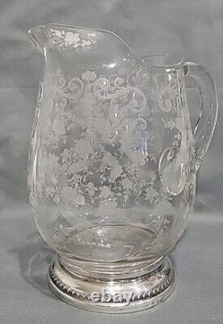 Vintage Cambridge Glass Chantilly Ice Lip Water Pitcher Sterling Silver Base