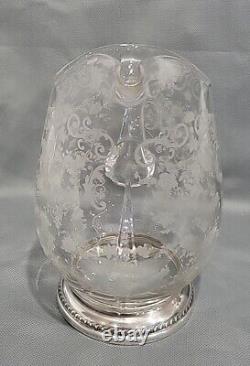 Vintage Cambridge Glass Chantilly Ice Lip Water Pitcher Sterling Silver Base