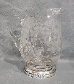 Vintage Cambridge Glass Chantilly Ice Lip Water Pitcher Sterling Silver Base