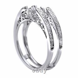 Vintage Cathedral Ring Guard Solitaire Diamond Enhancer 14k White Gold Over 925