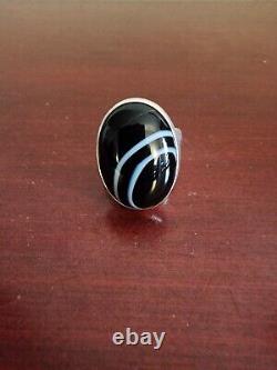 Vintage Charles Albert Fine Sterling Silver Oval Agate Ring. Size 7. 15.62grs