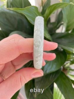 Vintage Chinese Sterling Silver Light Green Jade Bangle Bracelet