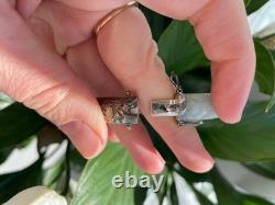 Vintage Chinese Sterling Silver Light Green Jade Bangle Bracelet