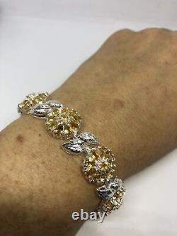 Vintage Citrine Bracelet 925 Sterling Silver Yellow Deco Genuine Stones