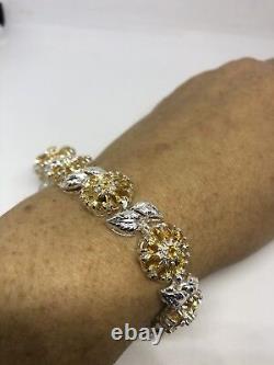 Vintage Citrine Bracelet 925 Sterling Silver Yellow Deco Genuine Stones