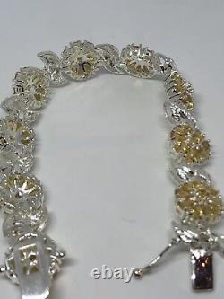 Vintage Citrine Bracelet 925 Sterling Silver Yellow Deco Genuine Stones