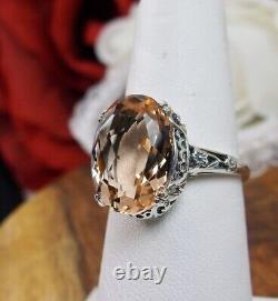 Vintage Citrine Cocktail Ring Sterling Silver Oval Gemstone Wedding Ring