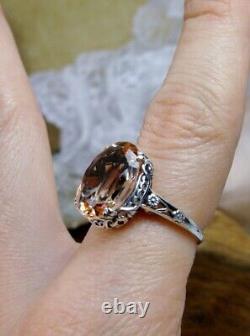 Vintage Citrine Cocktail Ring Sterling Silver Oval Gemstone Wedding Ring