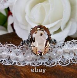 Vintage Citrine Cocktail Ring Sterling Silver Oval Gemstone Wedding Ring