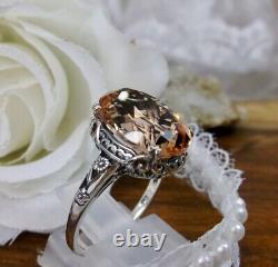 Vintage Citrine Cocktail Ring Sterling Silver Oval Gemstone Wedding Ring