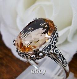 Vintage Citrine Cocktail Ring Sterling Silver Oval Gemstone Wedding Ring