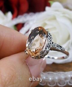 Vintage Citrine Cocktail Ring Sterling Silver Oval Gemstone Wedding Ring