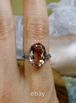 Vintage Citrine Cocktail Ring Sterling Silver Oval Gemstone Wedding Ring