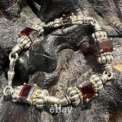 Vintage Clyde Duneier CID Tennis Bracelet Garnet 14K Gold Caviar Sterling Silver